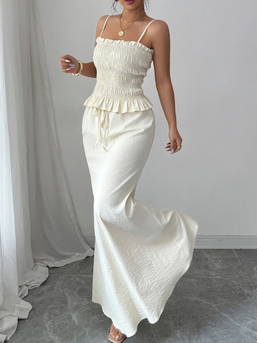 Smocked Ruffled Hem Cami and Maxi Skirt Set - Byyde