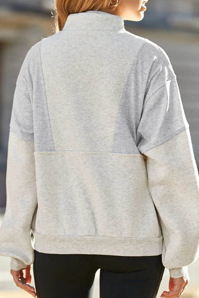 Half Zip Drop Shoulder Long Sleeve Sweatshirt - Byyde