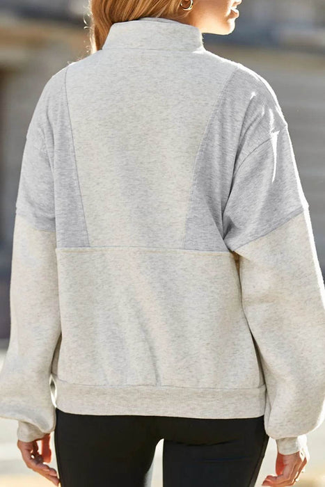 Half Zip Drop Shoulder Long Sleeve Sweatshirt - Byyde