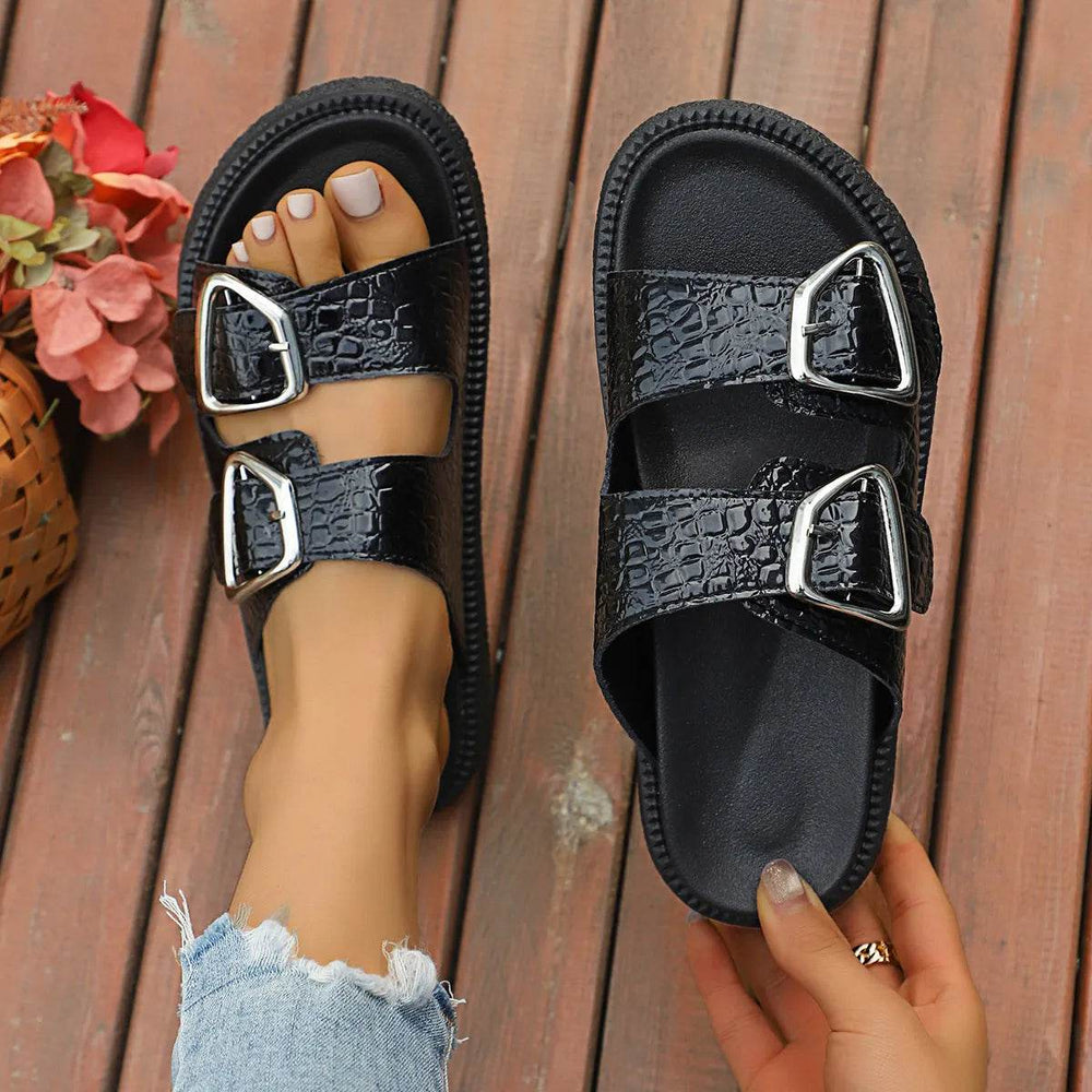 Double Buckle Platform Sandals - Byyde