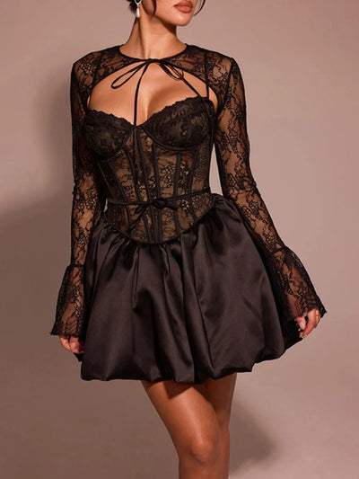 Sweetheart Neck Lace Dress and Cover Up Set - Byyde