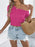 Openwork Single Shoulder Short Sleeve Knit Top - Byyde