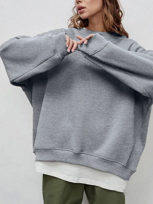 Round Neck Dropped Shoulder Long Sleeve Sweatshirt - Byyde