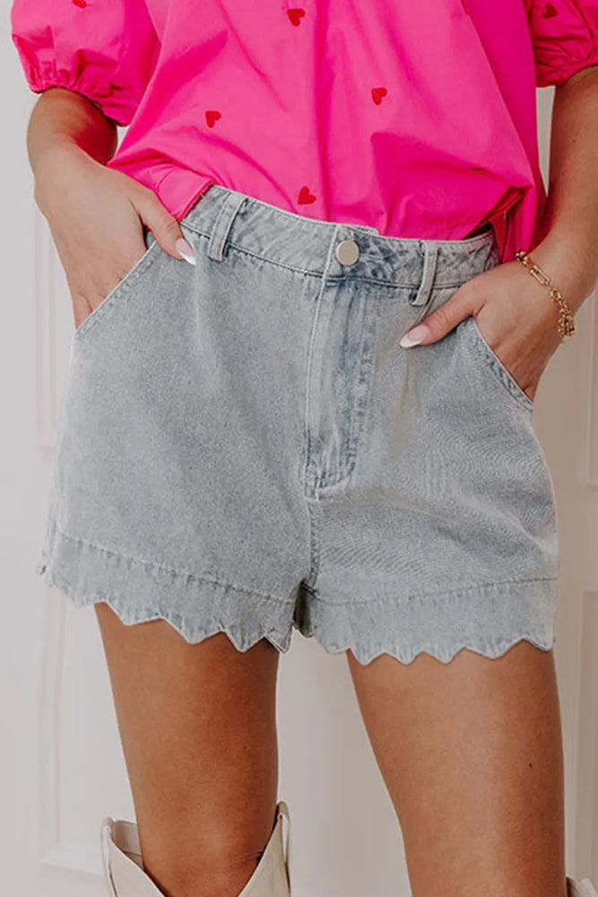 Scalloped Hem Denim Shorts - Byyde