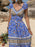 Printed V-Neck Cap Sleeve Midi Dress - Byyde