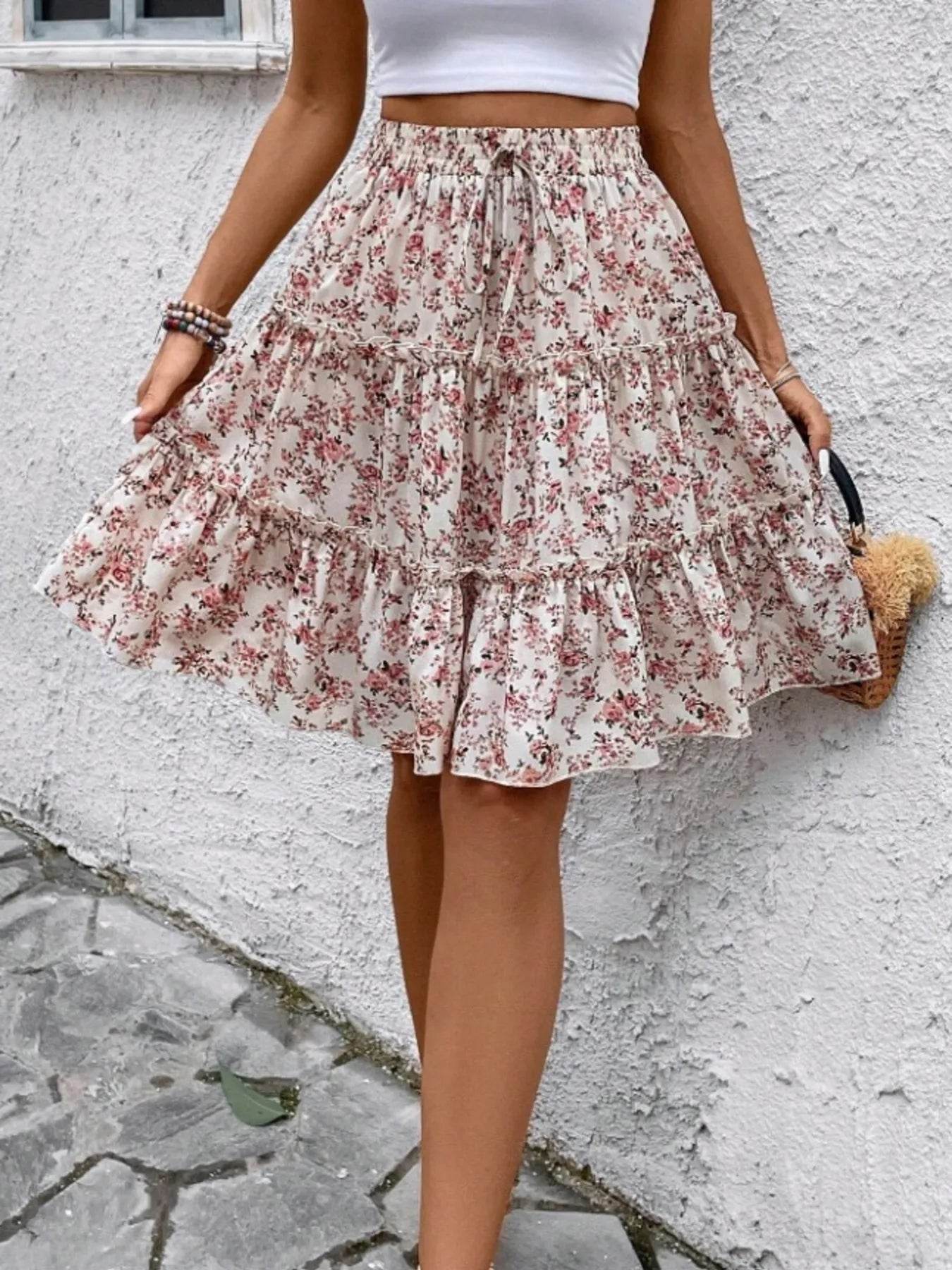 Floral Print Midi Skirt - Byyde