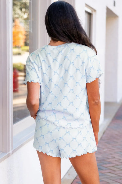 Printed Round Neck Top and Shorts Two-Piece Lounge Set - Byyde