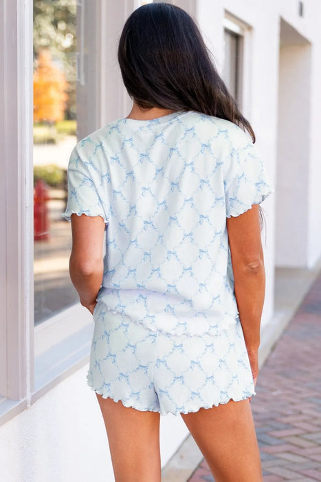 Printed Round Neck Top and Shorts Two-Piece Lounge Set - Byyde