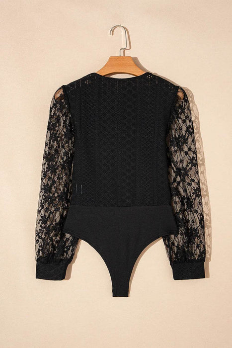 Eyelet Lace Long Sleeve Bodysuit - Byyde