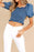 Puff Sleeve Smocked Cropped Denim Top - Byyde
