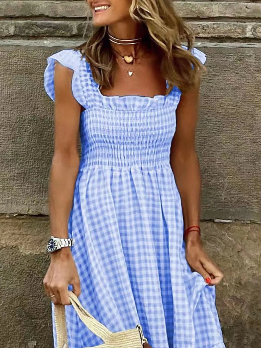 Smocked Gingham Maxi Dress with Ruffle Straps - Byyde