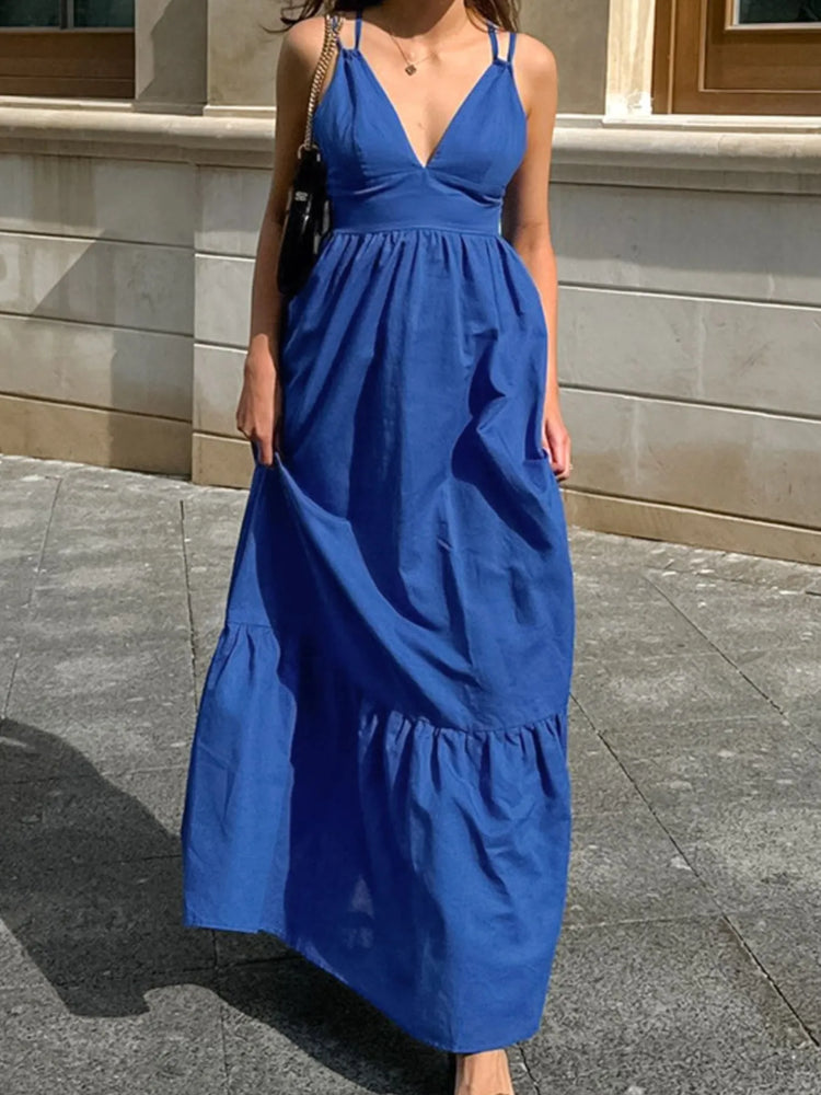 V-Neck Tiered Maxi Cami Dress - Byyde