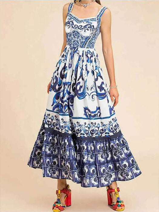 Full Size Printed Sweetheart Neck Maxi Cami Dress Plus Size - Byyde