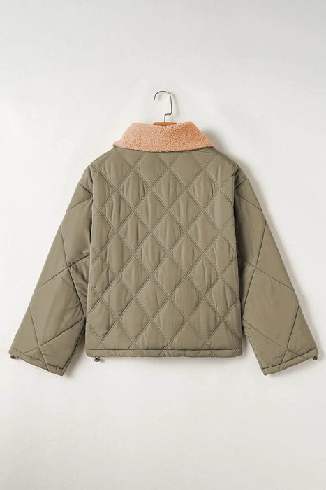 Drawstring Collared Neck Long Sleeve Winter Coat - Byyde