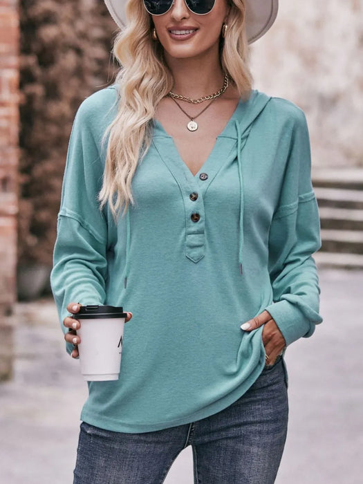 Mandy Drawstring Drop Shoulder Long Sleeve Hoodie - Byyde