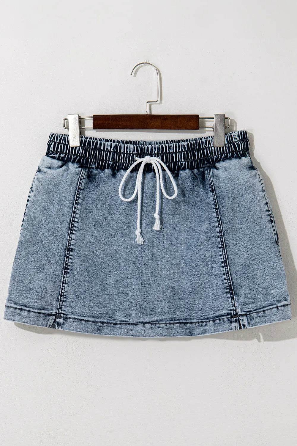 Drawstring High Waist Pocketed Denim Shorts - Byyde