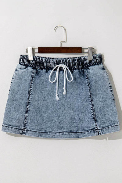 Drawstring High Waist Pocketed Denim Shorts - Byyde