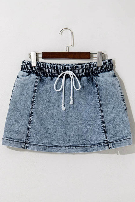 Drawstring High Waist Pocketed Denim Shorts - Byyde