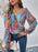 Printed Surplice Smocked Lantern Sleeve Blouse - Byyde