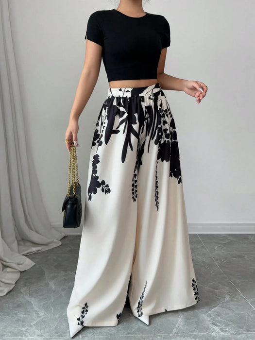 Printed Wide Leg Pants - Byyde