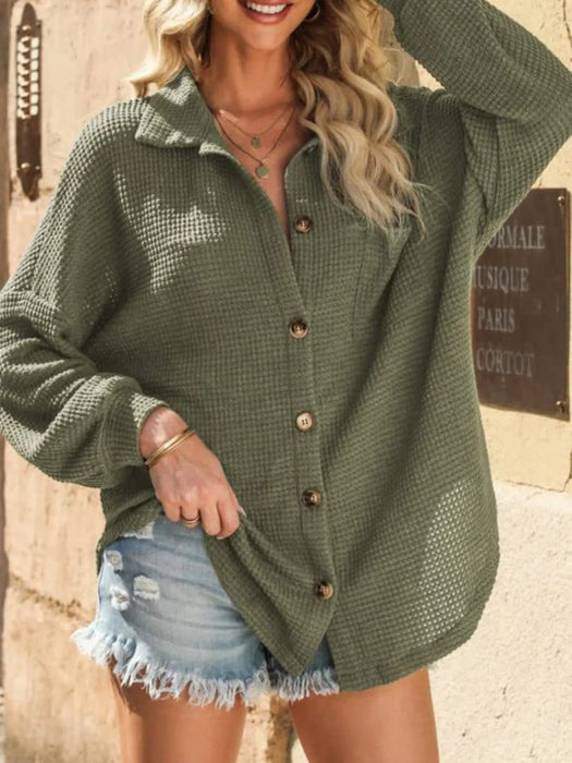 Waffle Knit Button-Down Shirt - Byyde