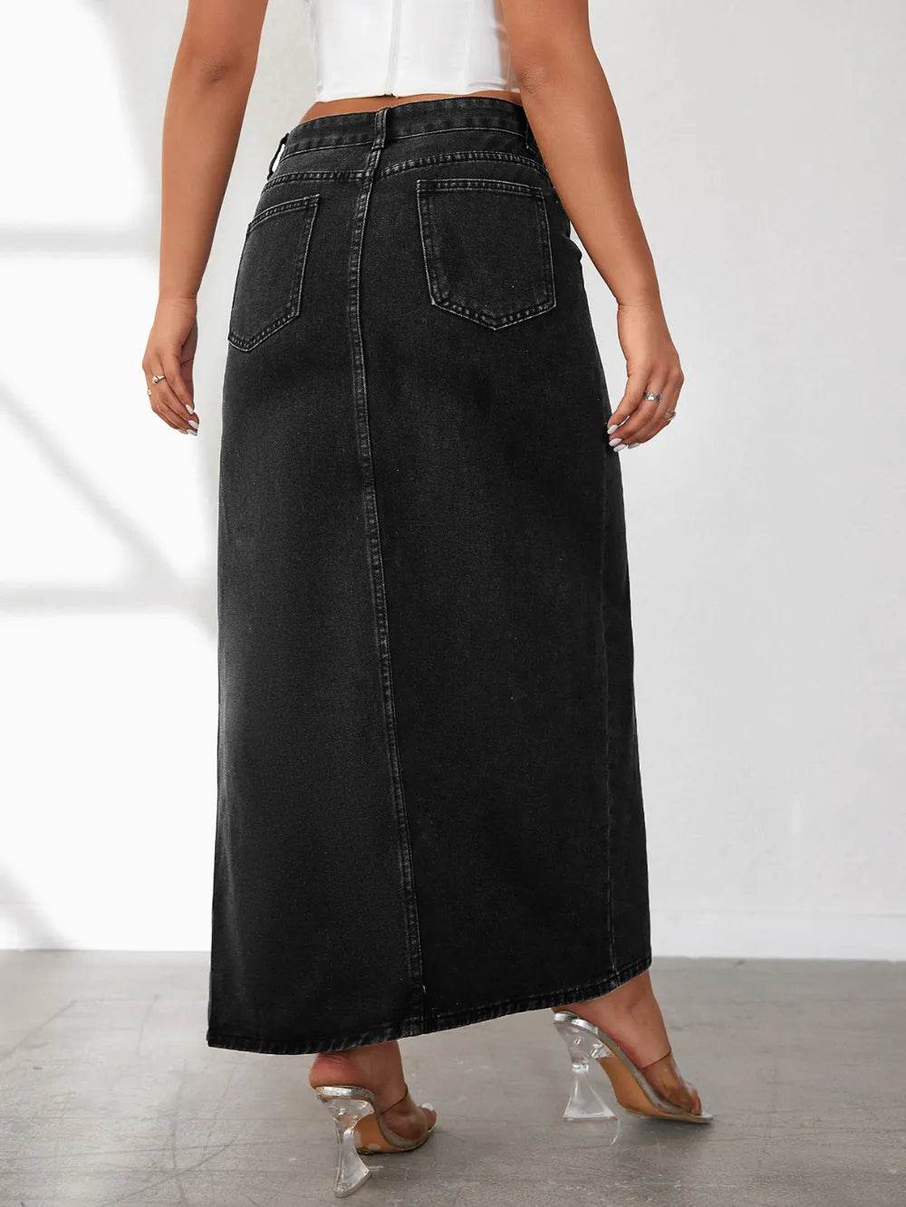 High Rise Slit Denim Skirt - Byyde