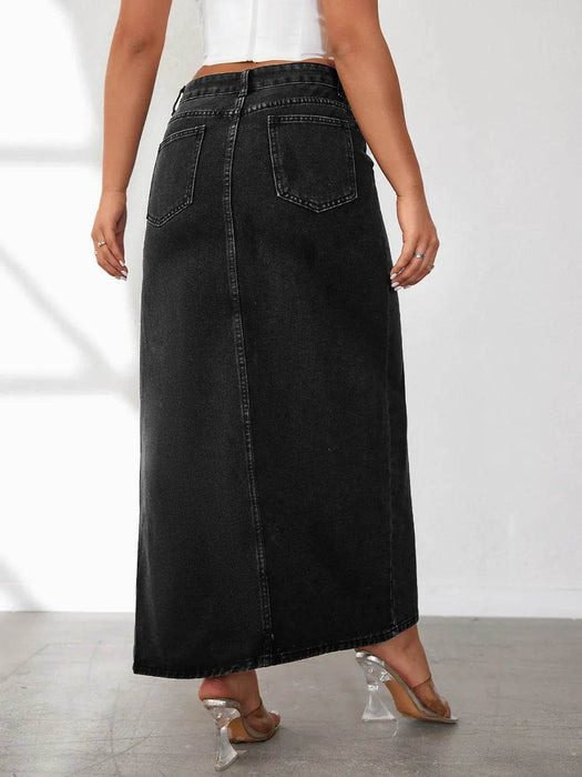 High Rise Slit Denim Skirt - Byyde