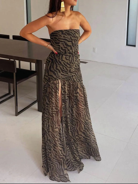 Zebra Print Maxi Dress with Side Slit - Byyde