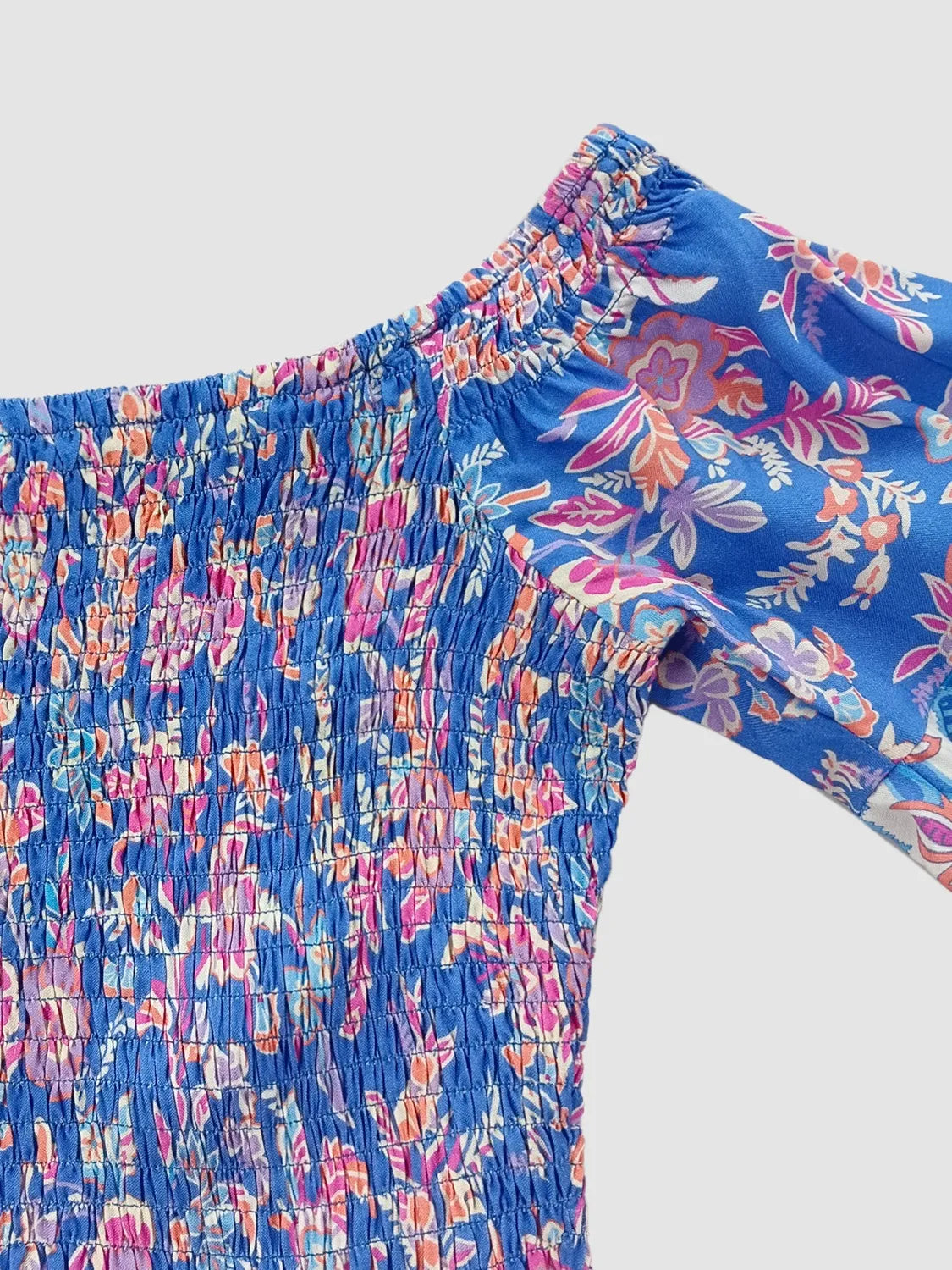 Smocked Off-Shoulder Printed Top and Skirt Set - Byyde