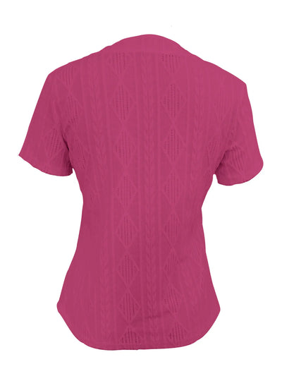 Textured Notched Short Sleeve Blouse - Byyde
