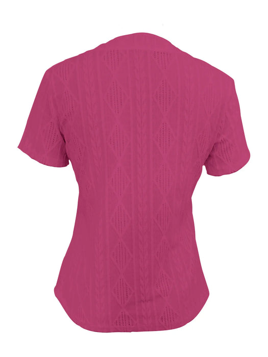 Textured Notched Short Sleeve Blouse - Byyde