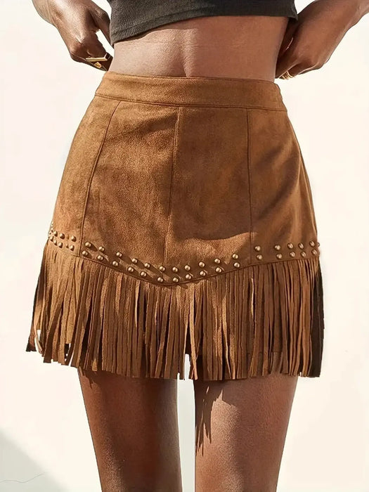Studded Fringe Mini Skirt - Byyde