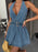 Halter Neck Belted Denim Mini Dress - Byyde