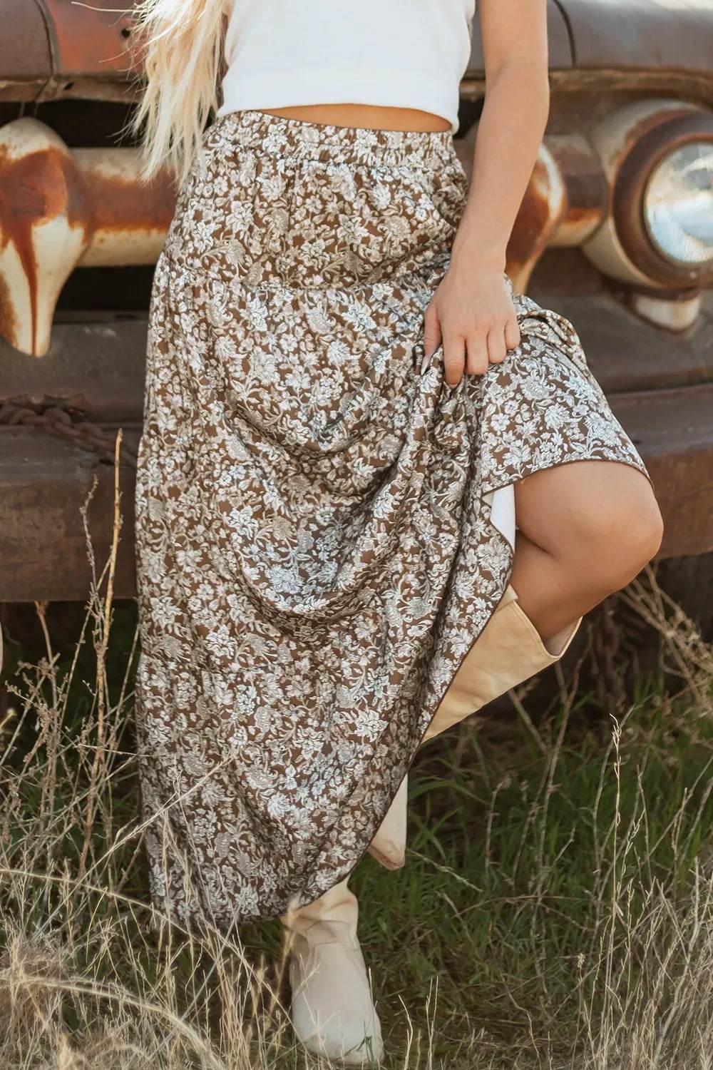 Floral Print Tiered Maxi Skirt - Byyde