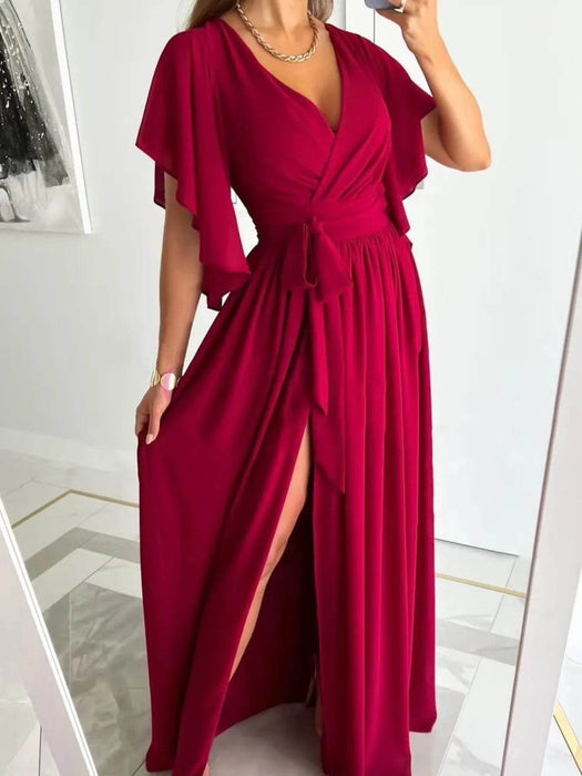 Flutter Sleeve Surplice Tie Waist Dress - Byyde