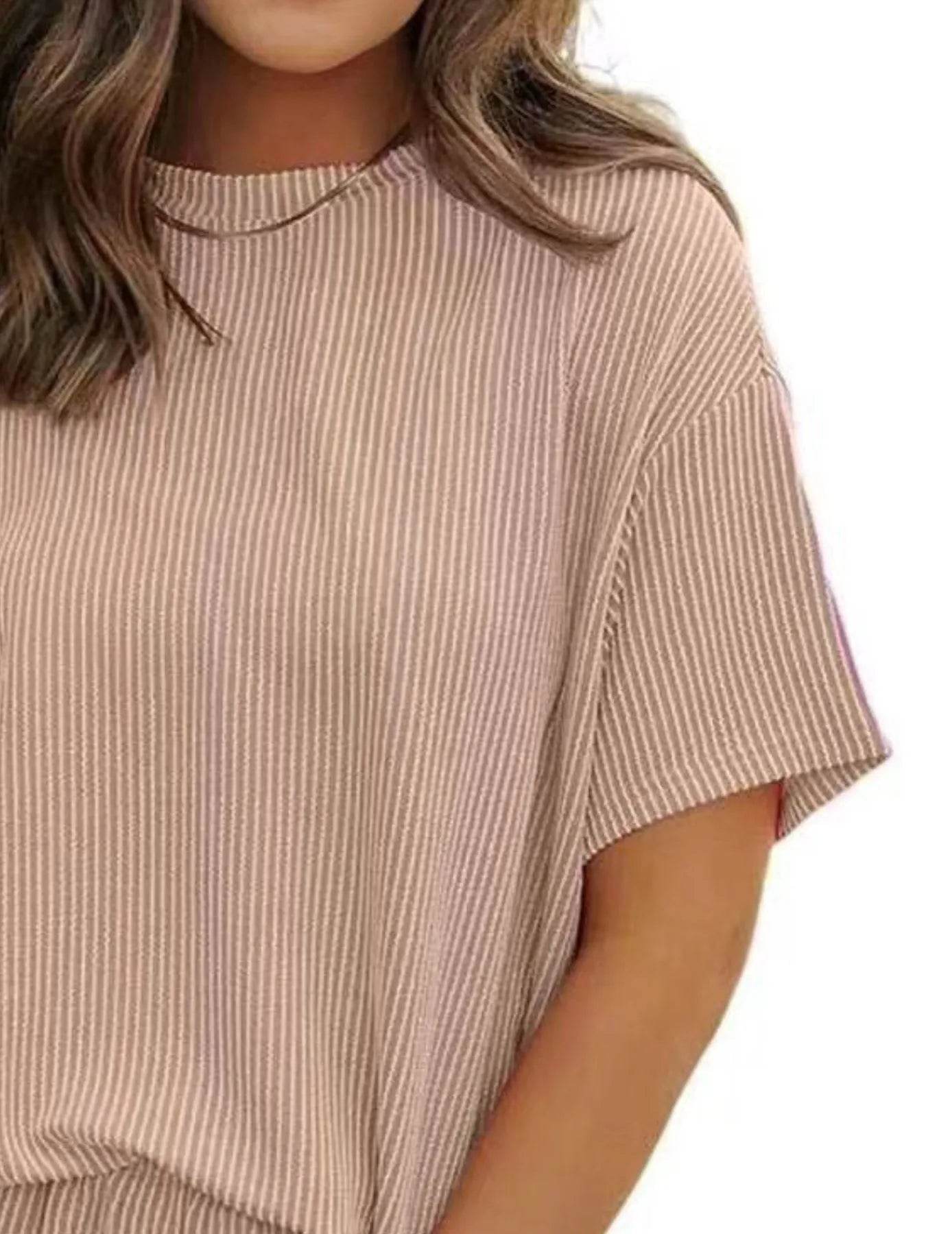 Full Size Ribbed Short Sleeve Top and Shorts Two-Piece Set Plus Size - Byyde