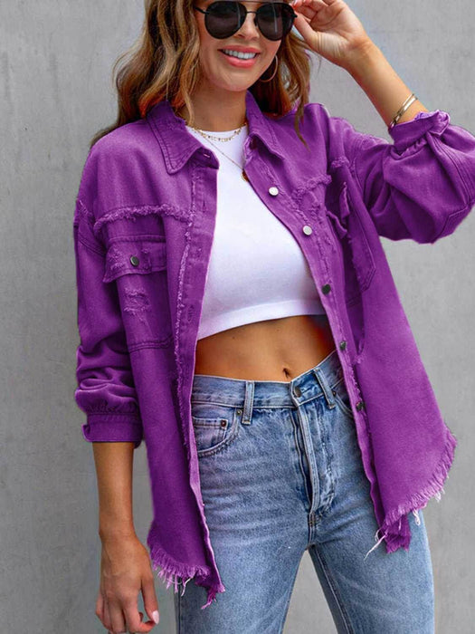 Distressed Drop Shoulder Denim Jacket - Byyde
