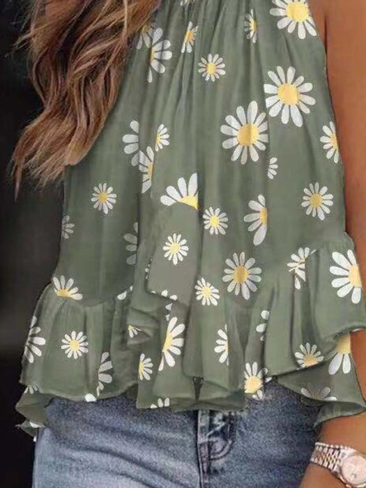 Ruffled Printed Halter Neck Cami Top - Byyde