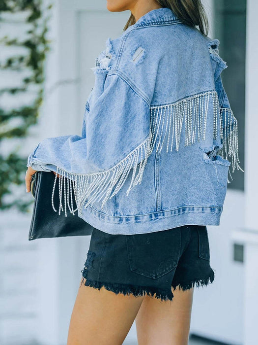 Distressed Fringe Denim Jacket - Byyde