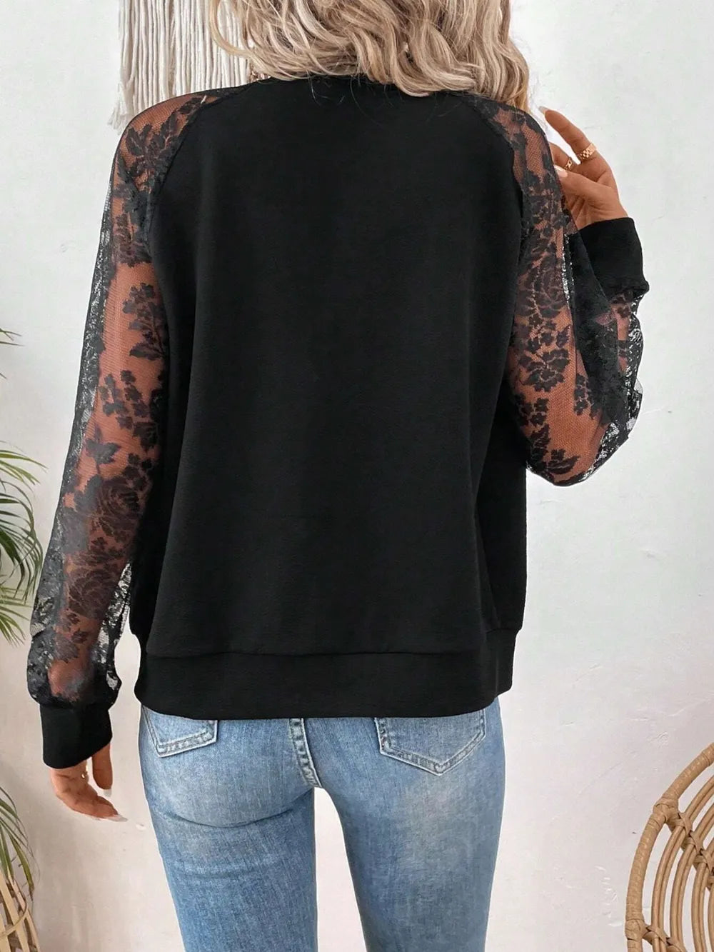 Lace Baseball Collar Zip Up Jacket - Byyde