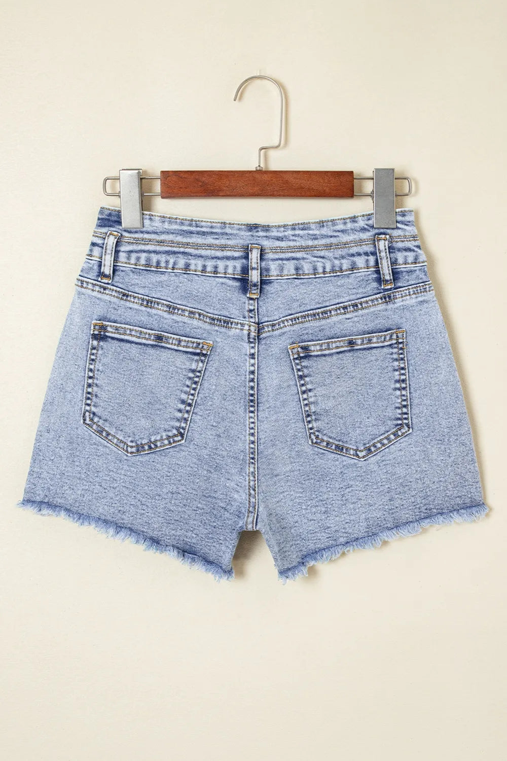 Rhinestone Light Wash Raw Hem High Waist Denim Shorts - Byyde