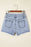 Rhinestone Light Wash Raw Hem High Waist Denim Shorts - Byyde