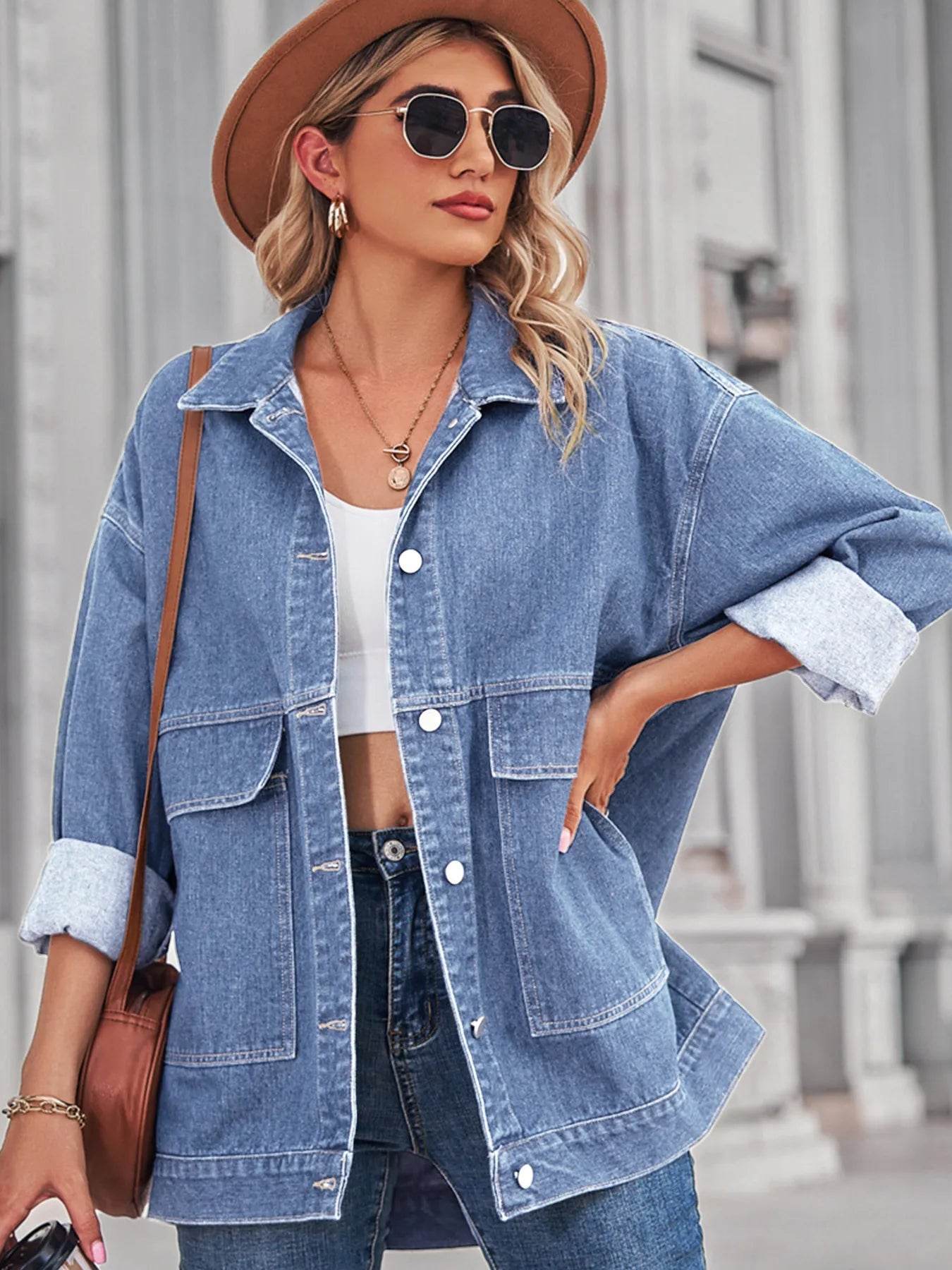 Button Up Long Sleeve Denim Jacket - Byyde