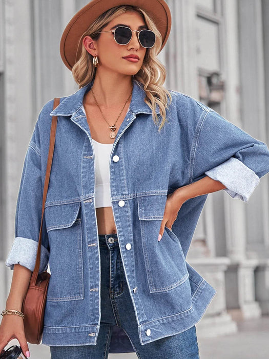 Button Up Long Sleeve Denim Jacket - Byyde
