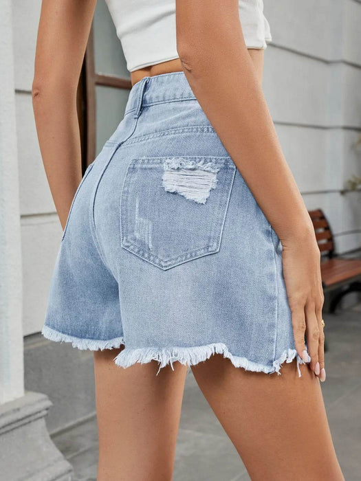 Distressed Raw Hem Denim Shorts - Byyde