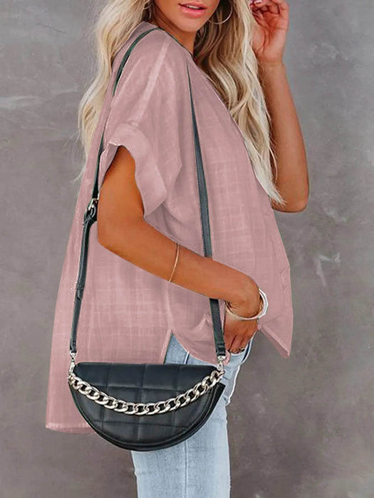 Full Size Oversized Notched Casual Shirt Plus Size - Byyde