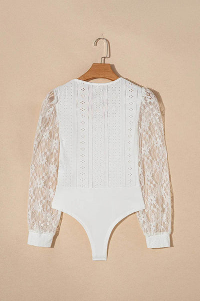 Eyelet Lace Long Sleeve Bodysuit - Byyde