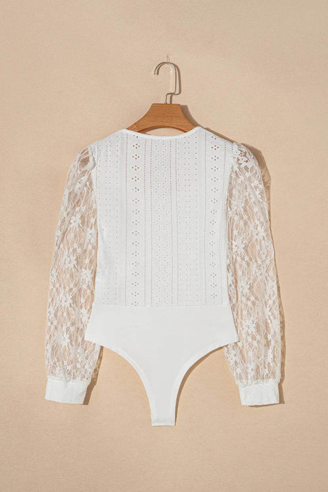 Eyelet Lace Long Sleeve Bodysuit - Byyde