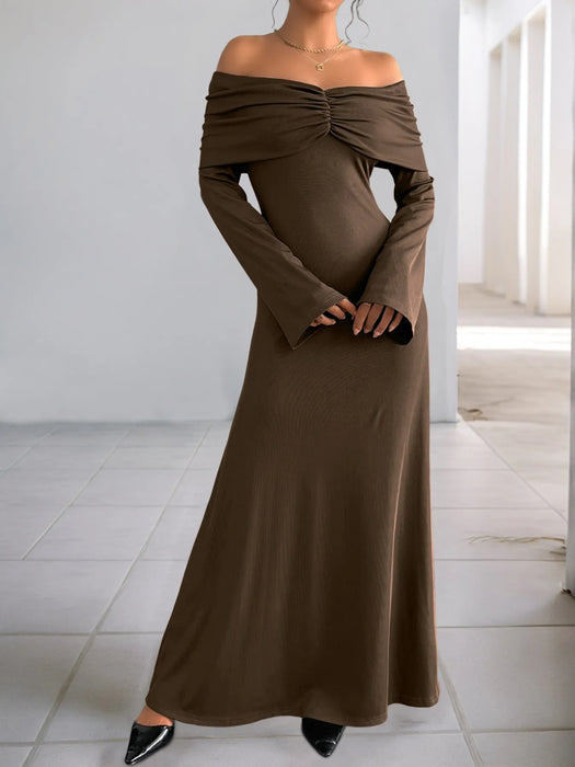 Off-Shoulder Long Sleeve Bodycon Maxi Dress - Byyde