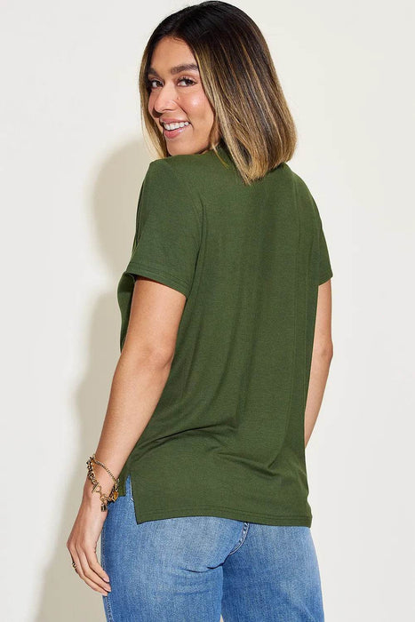 Basic Bae Full Size V-Neck High-Low T-Shirt - Byyde